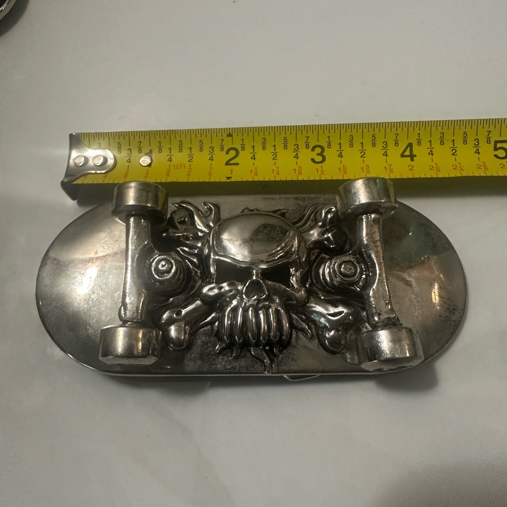 Silver Skull Skateboard Belt Buckle
